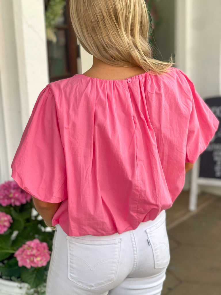 Pink Cropped Bubble Top