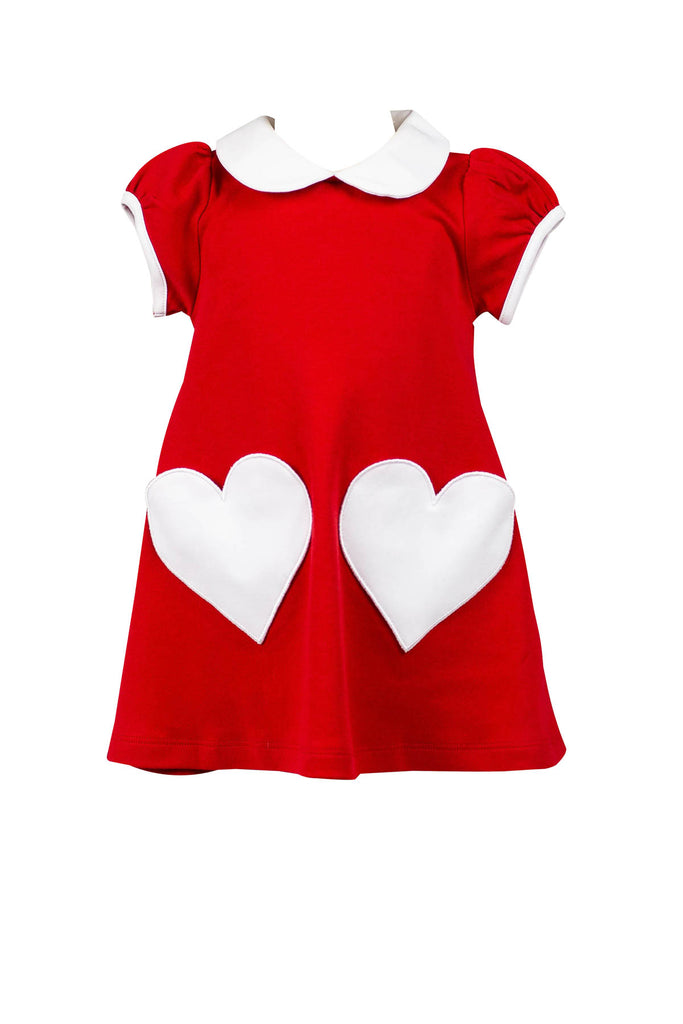 Toddler Red A-Line Dress With Heart Pockets