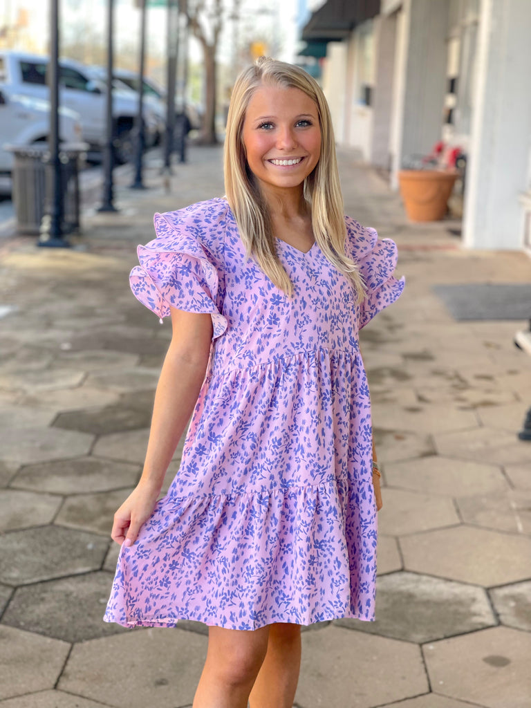 Lavender Floral Print Relaxed Dress