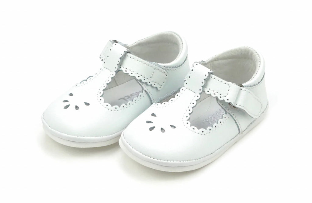 Dottie Scalloped T-Strap Baby Mary Jane White Shoes