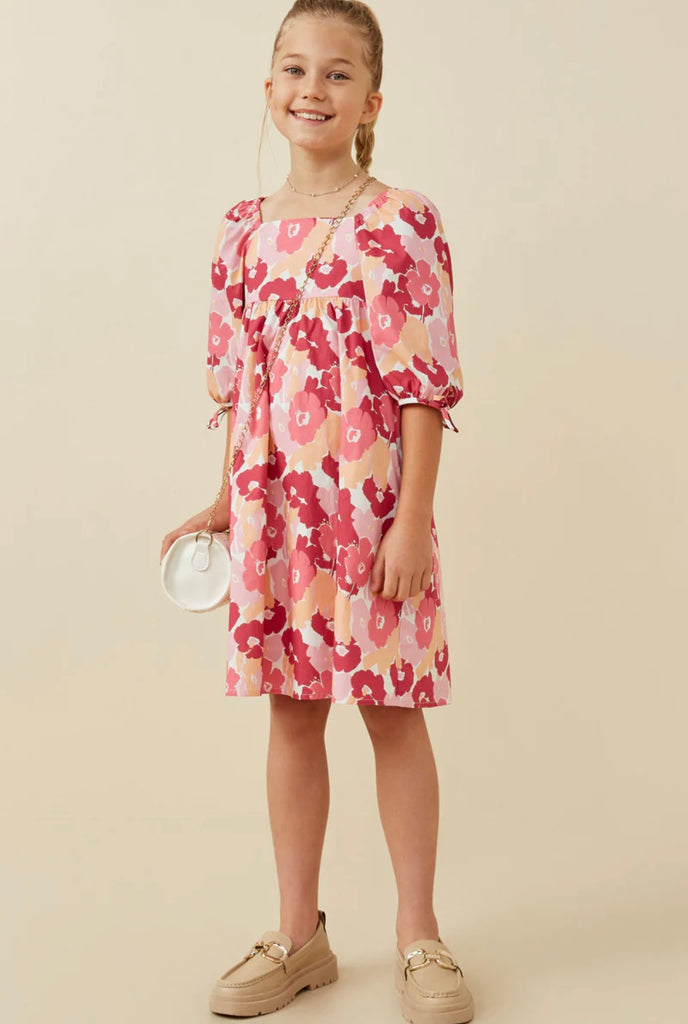 TWEEN Large Floral Square Neck Puff Sleeve Dress