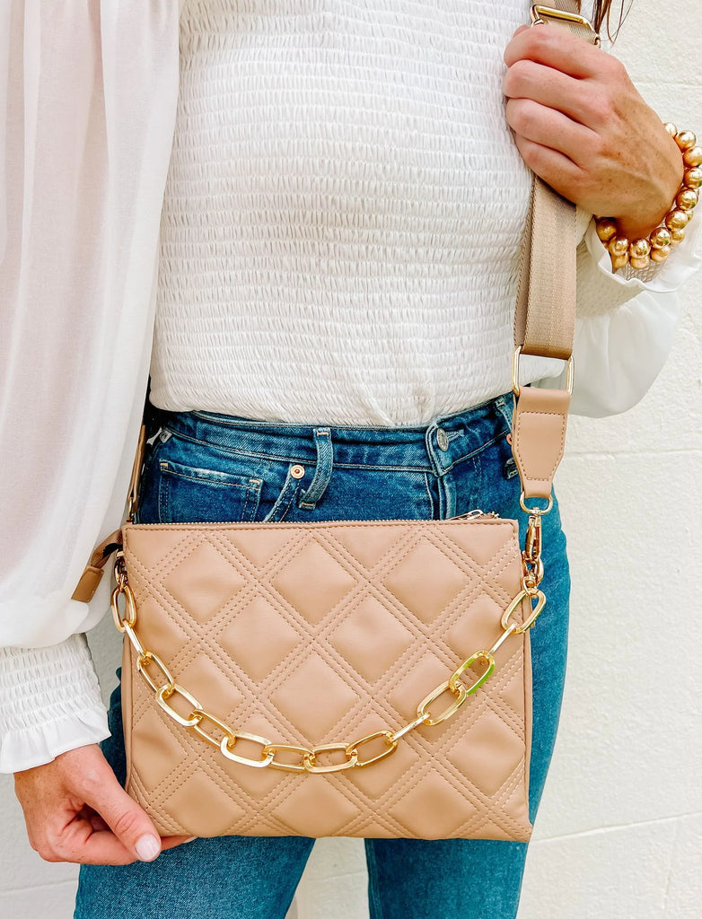 Brigette Quilted Taupe Crossbody
