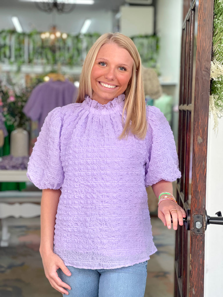 Lilac Smocked Puff Sleeve Top
