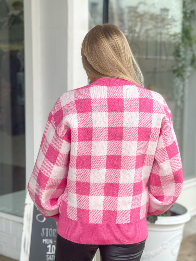 Farewell Gingham Pink/White Pullover Sweater