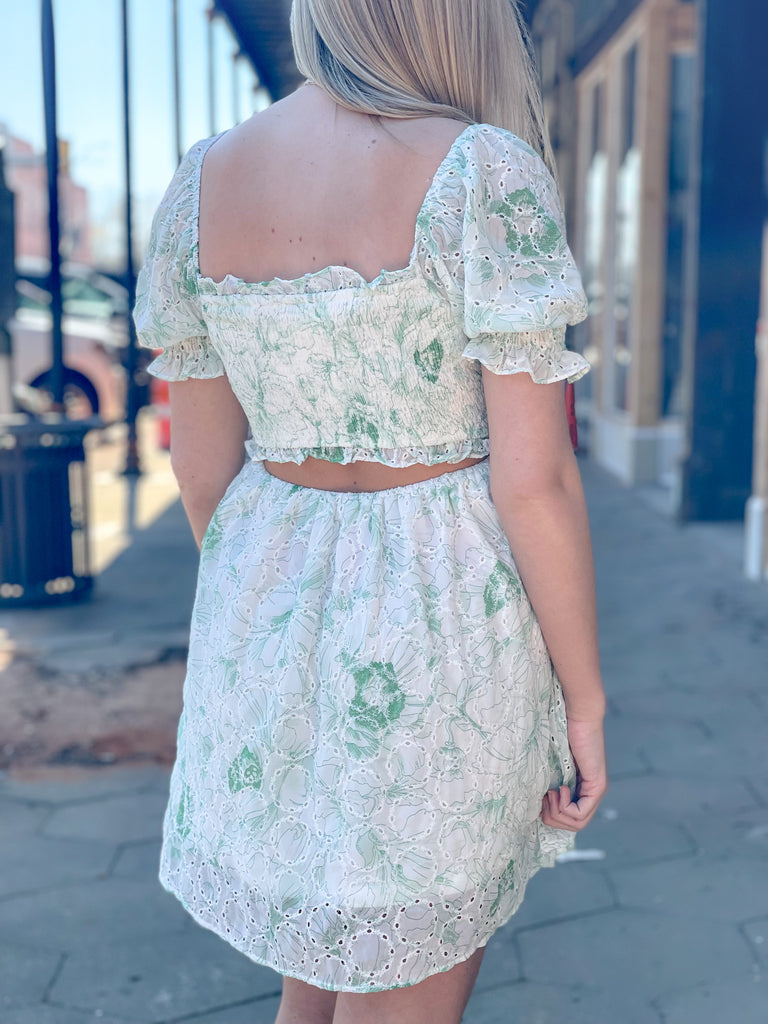 Spring Getaway Smocked Bodice Green Dress