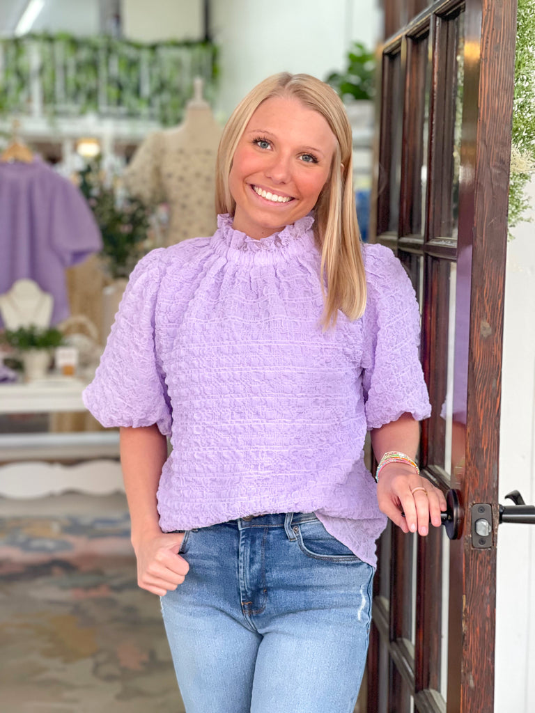 Lilac Smocked Puff Sleeve Top