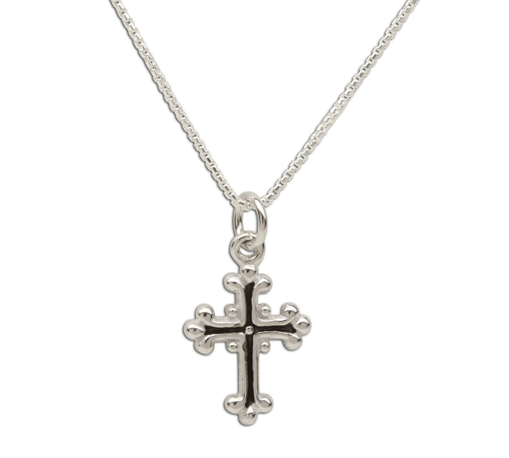 Sterling Silver Girls Scrolled Cross  Necklace