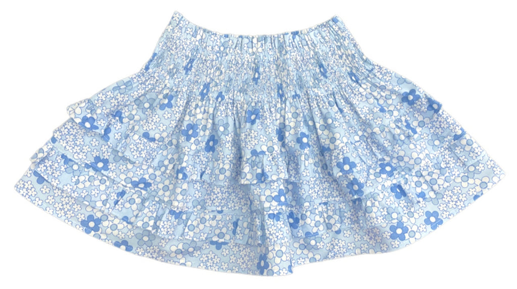 TWEEN Smocked Ruffle Blue Floral Skirt
