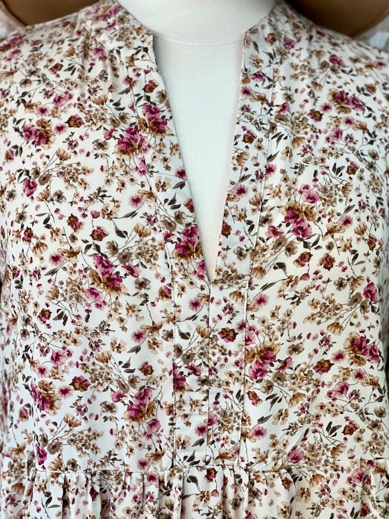 CURVY Cream Vintage Floral MIDI Dress
