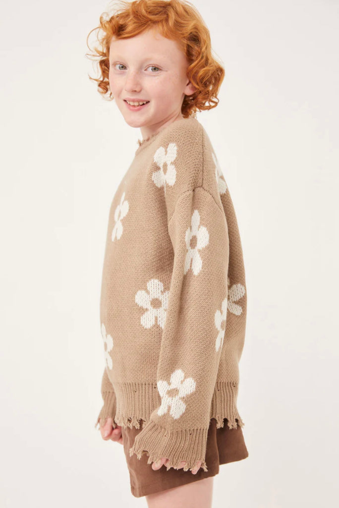 TWEEN Distressed Floral Patterned Pullover Sweater