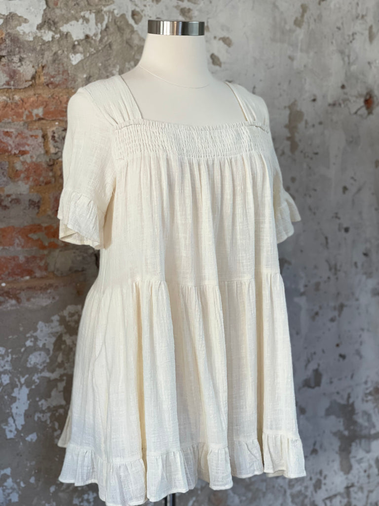 CURVY Smocked Tiered Natural Blouse