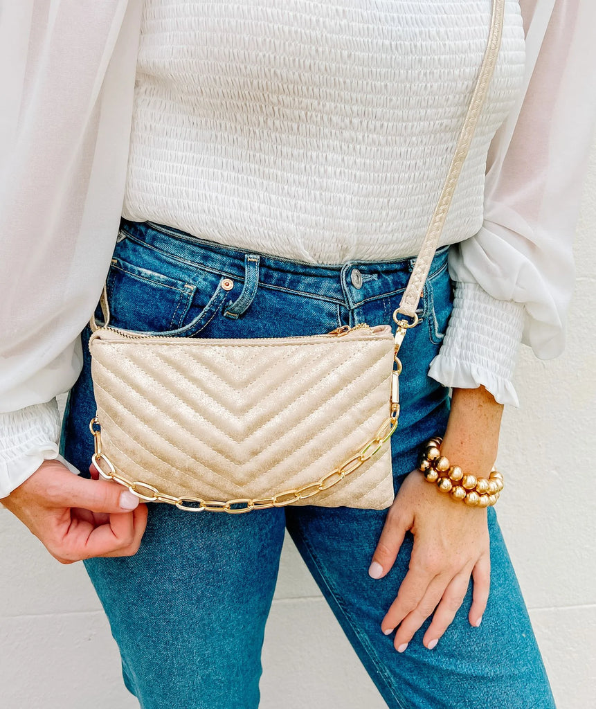 Sherman Quilted Glimmer Gold Crossbody