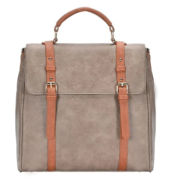 Buckle Flap Over Taupe Fashion Backpack