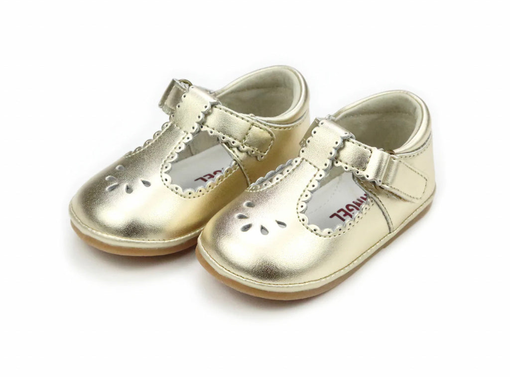 Dottie Scalloped T-Strap Baby Mary Jane Gold Shoes