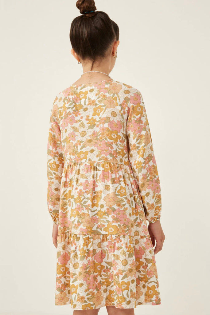 TWEEN Floral Sketch Print Button Detailed Dress
