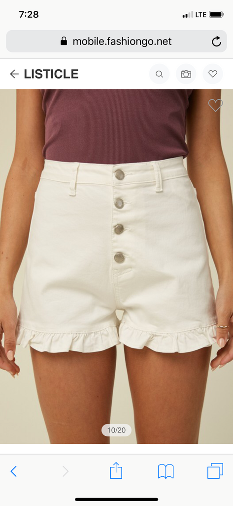 Ruffle Hem White Denim Shorts
