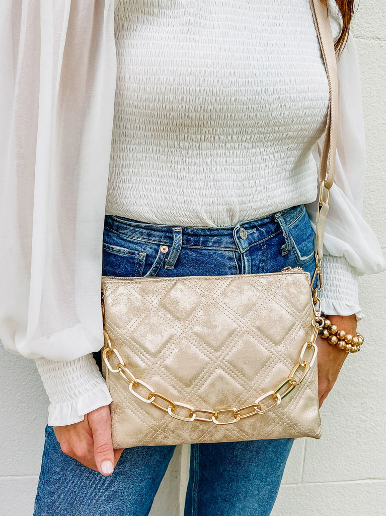 Brigette Quilted Glimmer Gold Crossbody